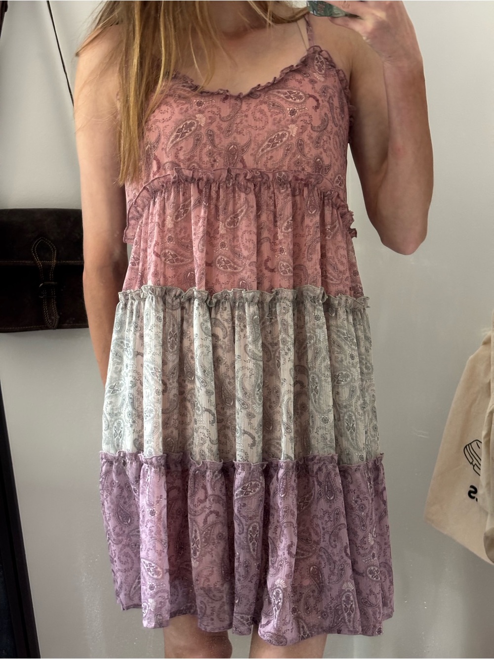 Boho Tiered Paisley Boutique Sundress in Dusty Rose & Lavender